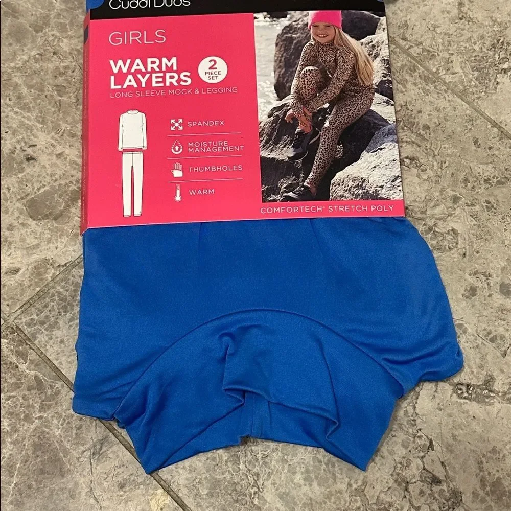 Cuddl Duds Warm Layers 2pc Mock Neck Leggings NEW Comfort Stretch Blue XL 14/16